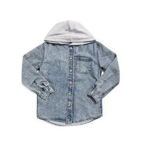 TONY HAWK Denim Big Boys Hooded Denim Long Sleeve Button Down Shirt